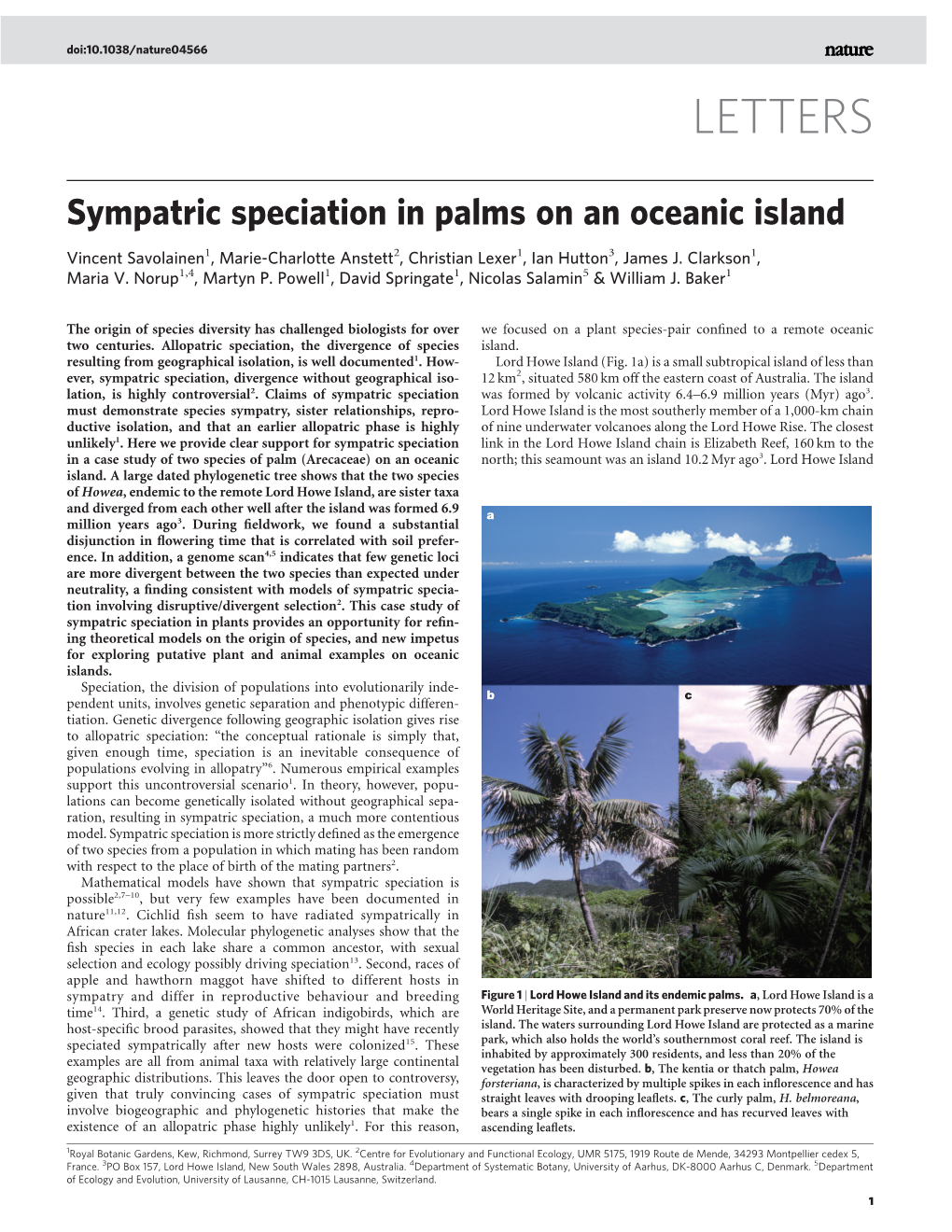 Sympatric Speciation in Palms on an Oceanic Island