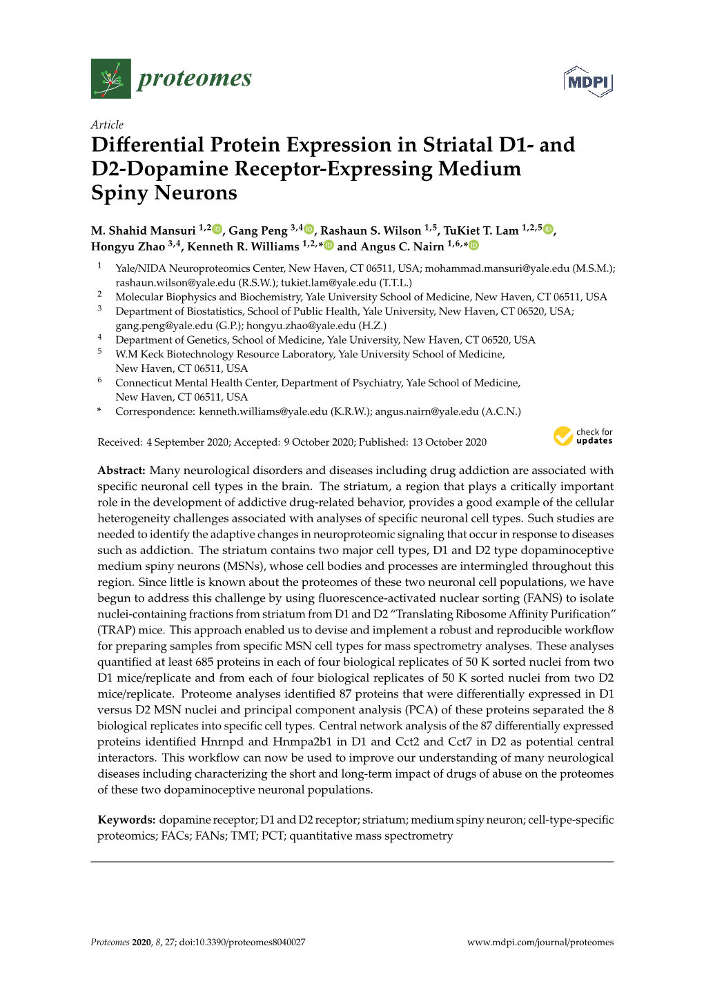 Differential Protein Expression in Striatal D1- and D2-Dopamine
