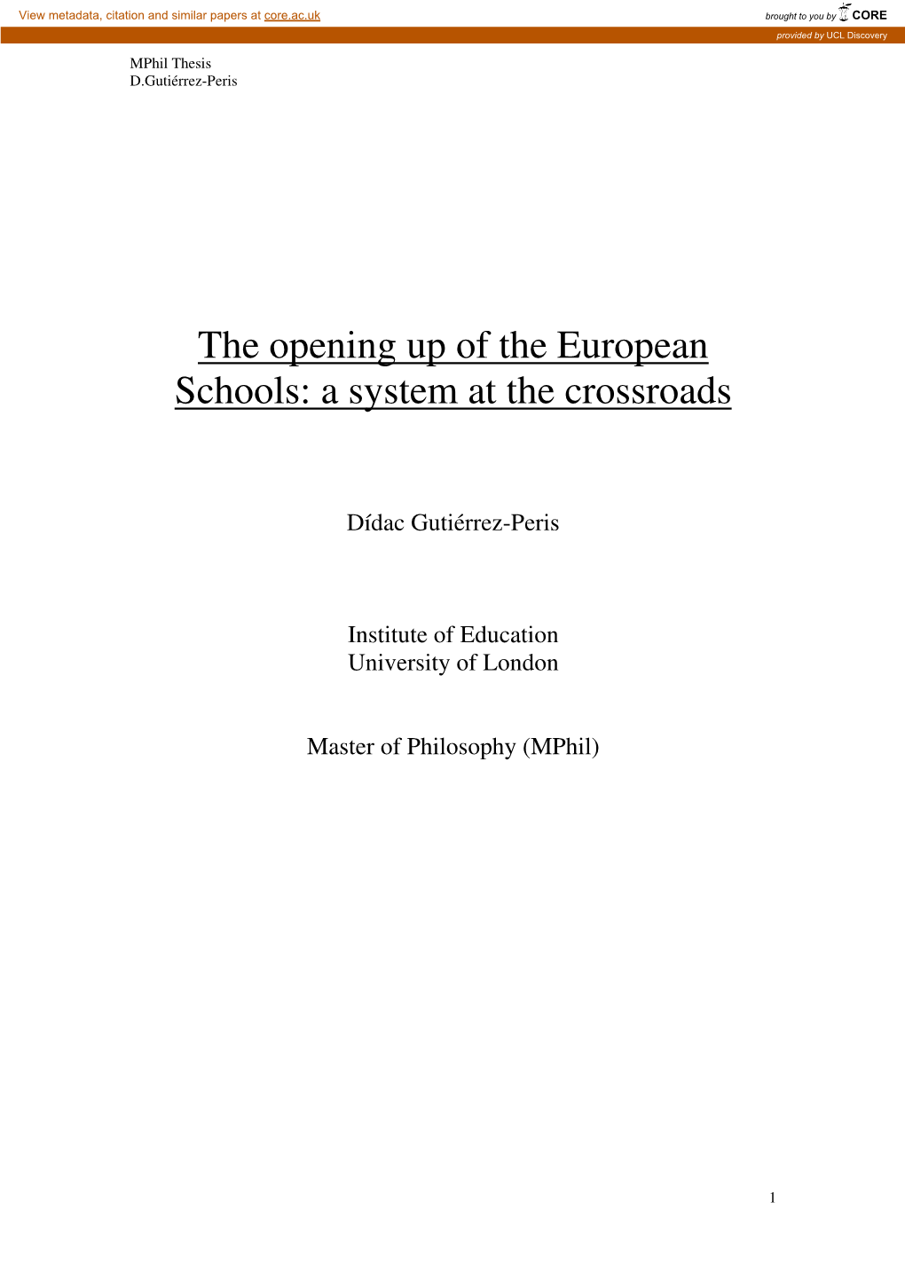 The Opening up of the European Schools: a System at the Crossroads