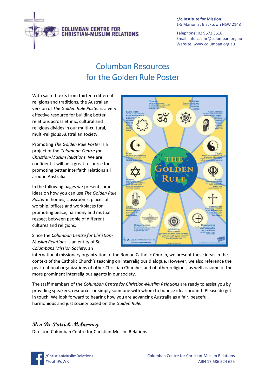 Columban Resources for the Golden Rule Poster