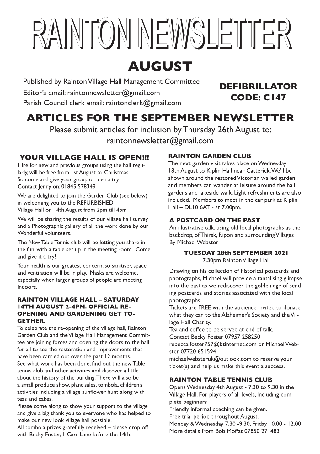 Rainton Newsletter Rainton Newsletter