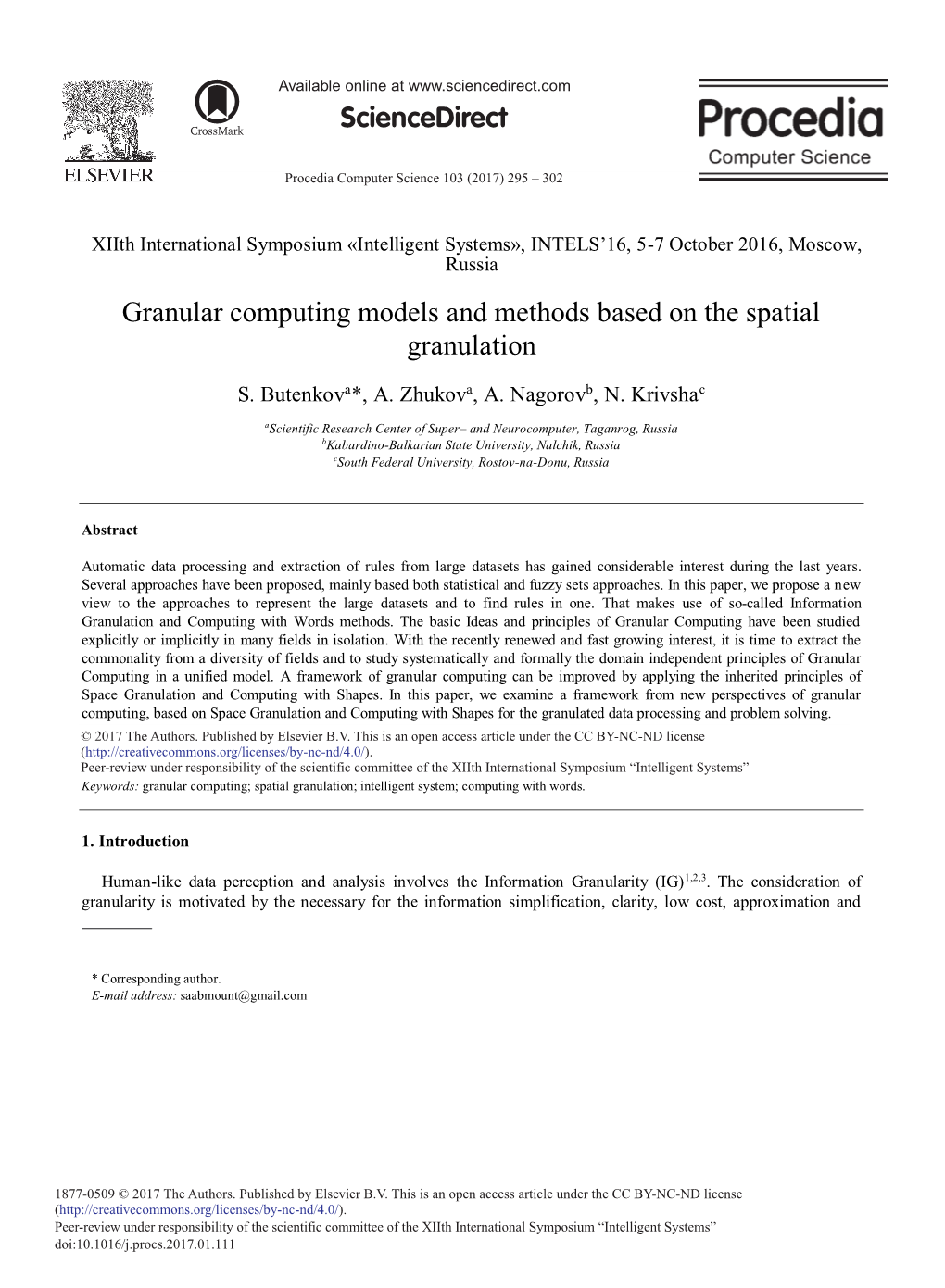 Granular Computing Models and Methods Based on the Spatial Granulation