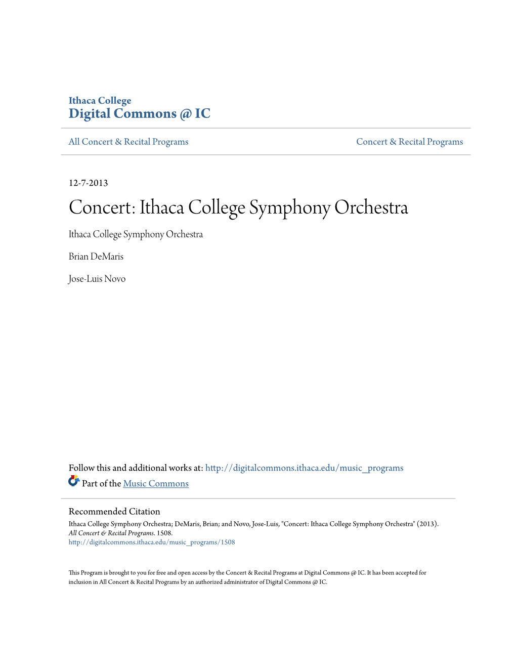 Concert: Ithaca College Symphony Orchestra Ithaca College Symphony Orchestra