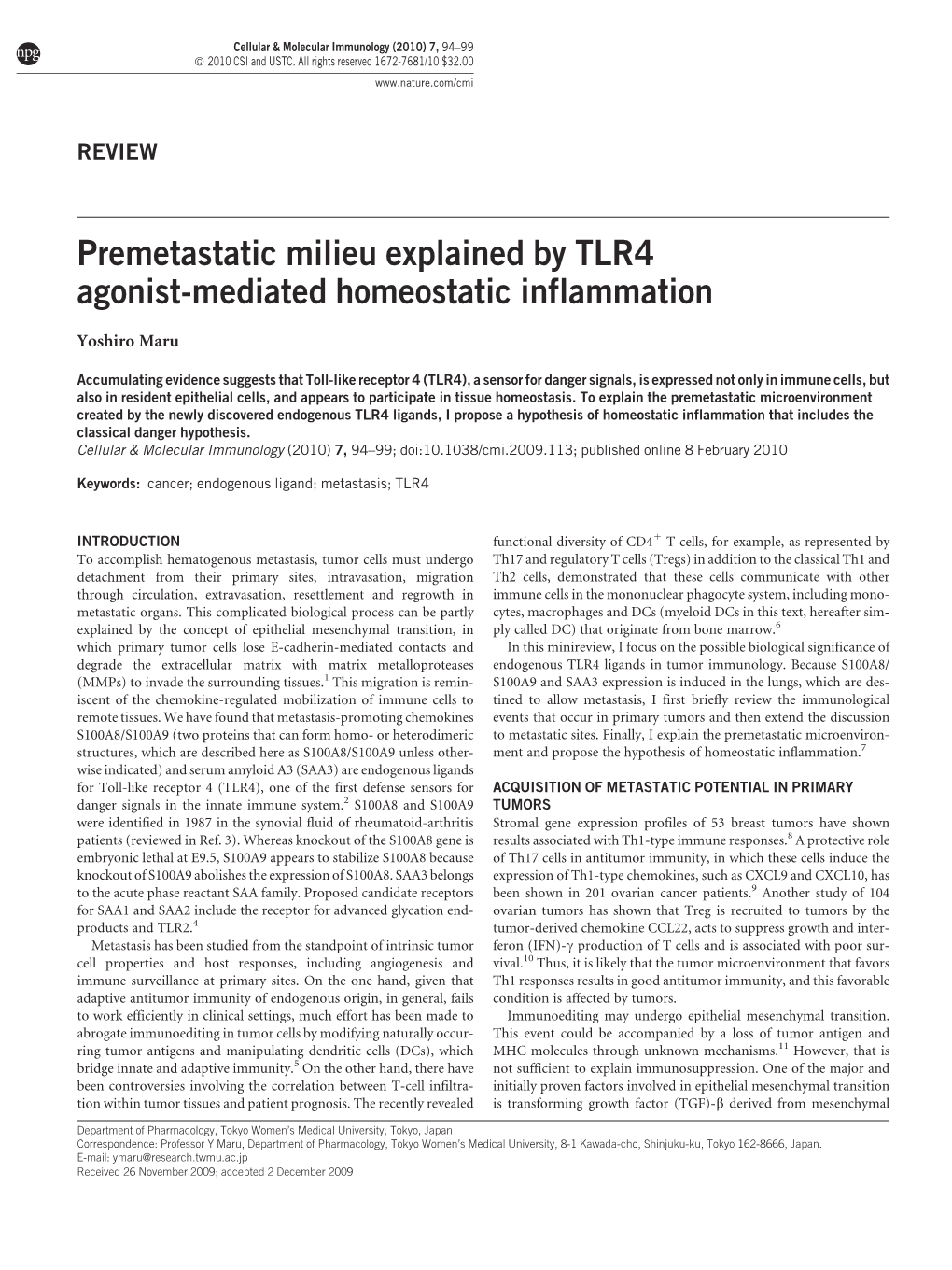 Premetastatic Milieu Explained by TLR4 Agonist-Mediated Homeostatic Inflammation