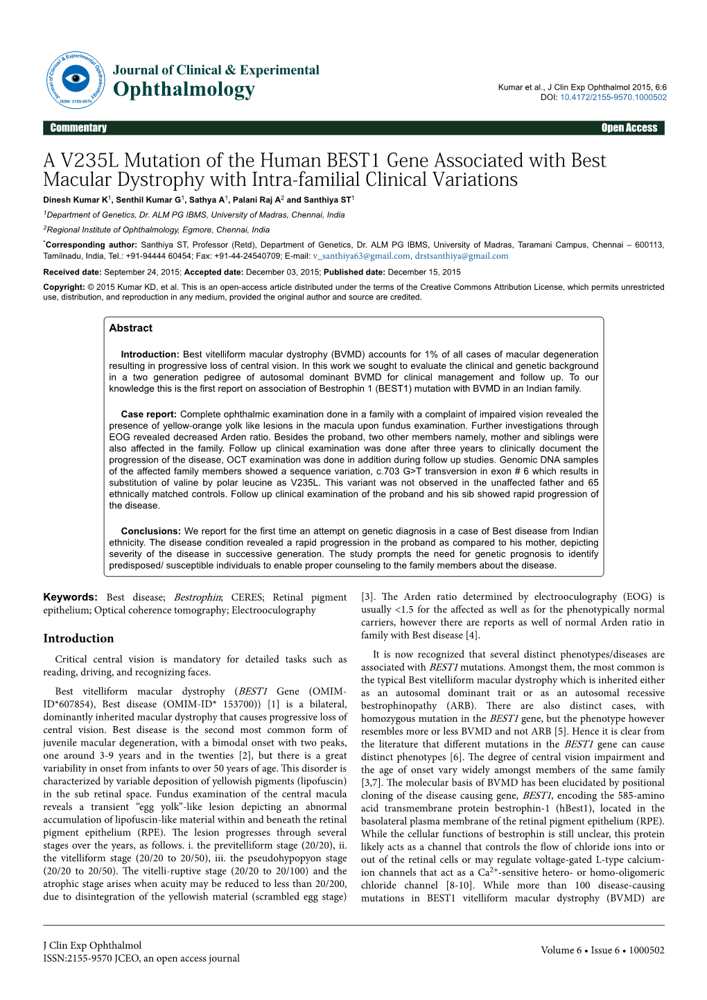 A V235L Mutation of the Human BEST1 Gene Associated with Best