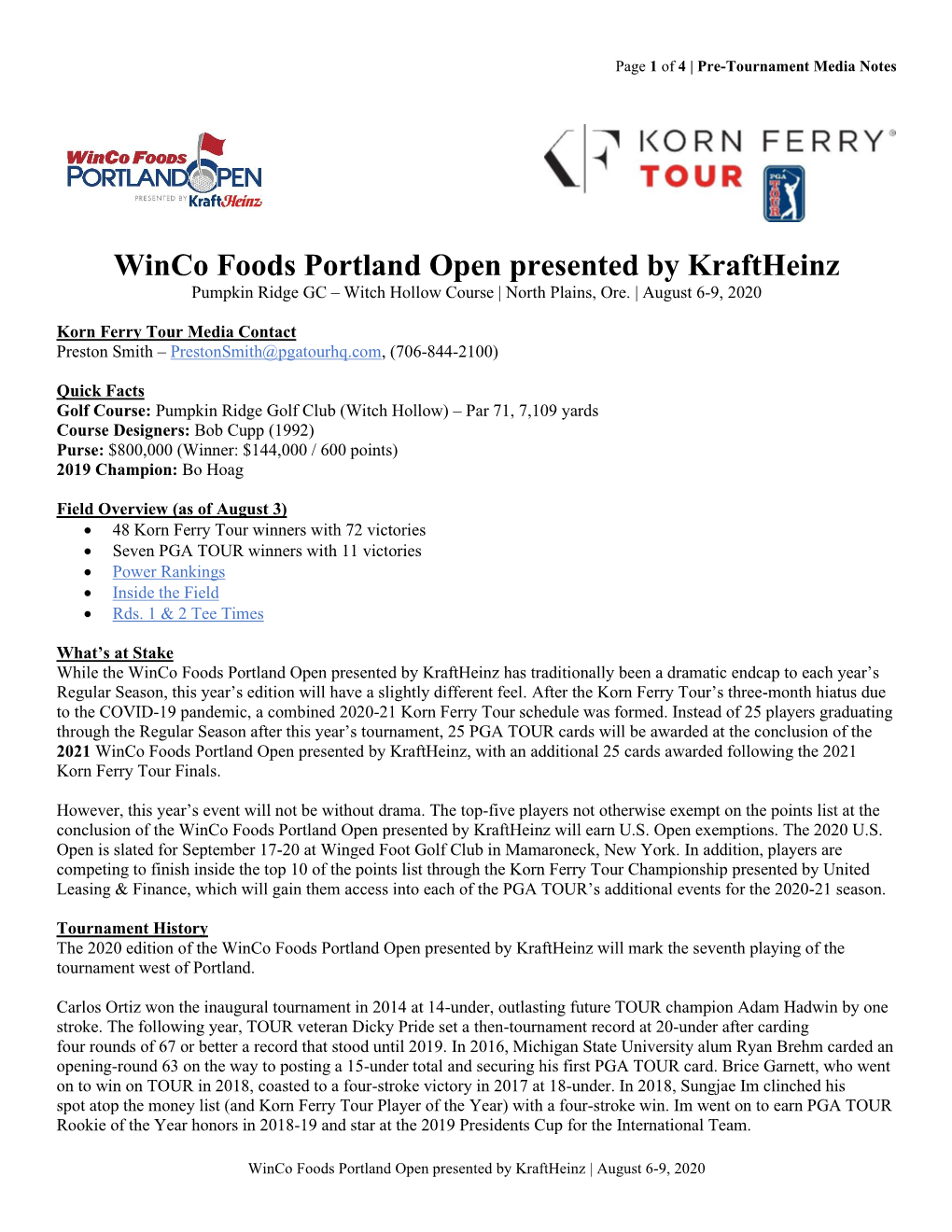 Winco Foods Portland Open Presented by Kraftheinz Pumpkin Ridge GC – Witch Hollow Course | North Plains, Ore