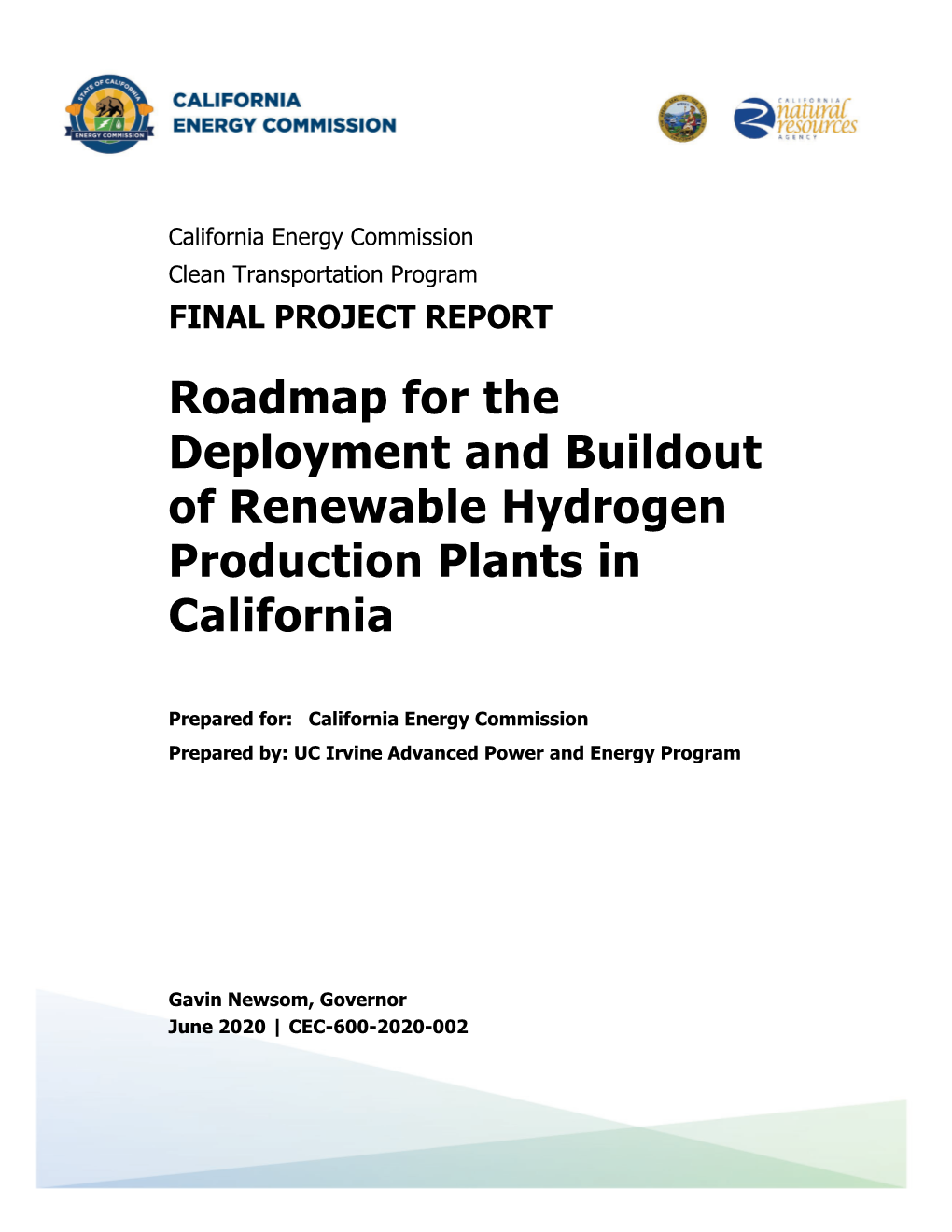 Roadmap for the Deployment and Buildout of Renewable Hydrogen Production Plants in California