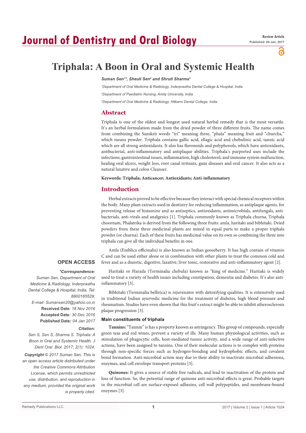 Triphala: a Boon in Oral and Systemic Health