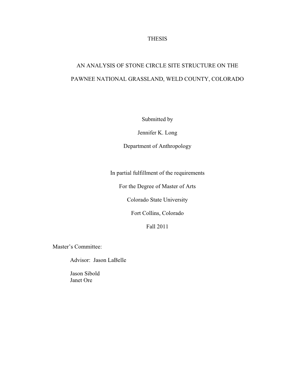 Thesis an Analysis of Stone Circle Site Structure On