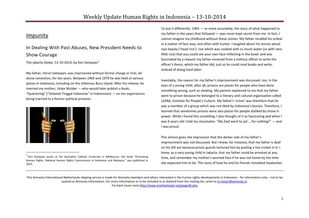 Weekly Update Human Rights in Indonesia – 13-10-2014 Impunity