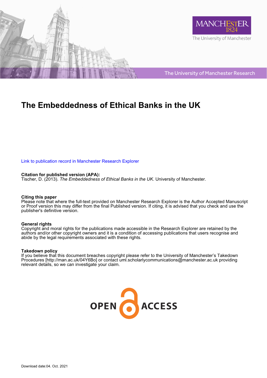 Daniel Tischer (2013) the Embeddedness of Ethical Banking