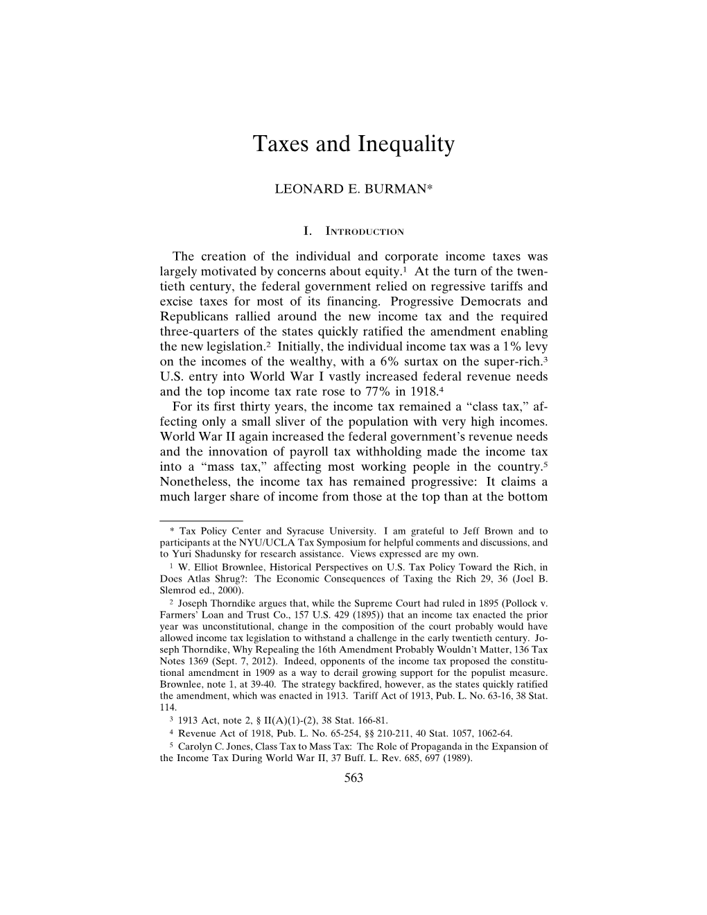 Taxes and Inequality