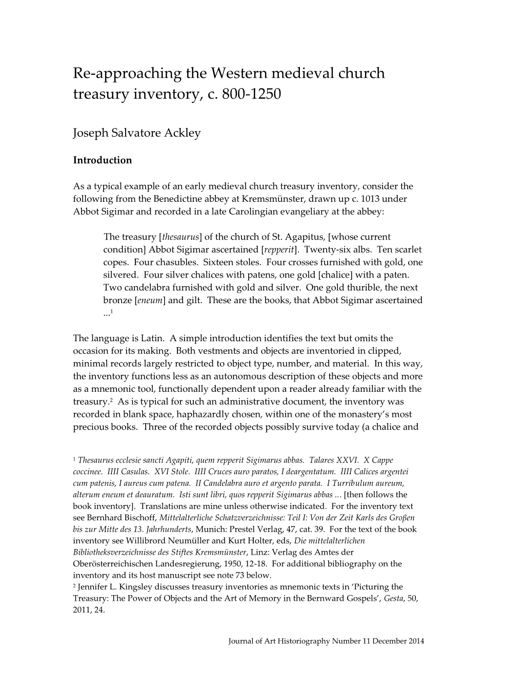 Re-Approaching the Western Medieval Church Treasury Inventory, C