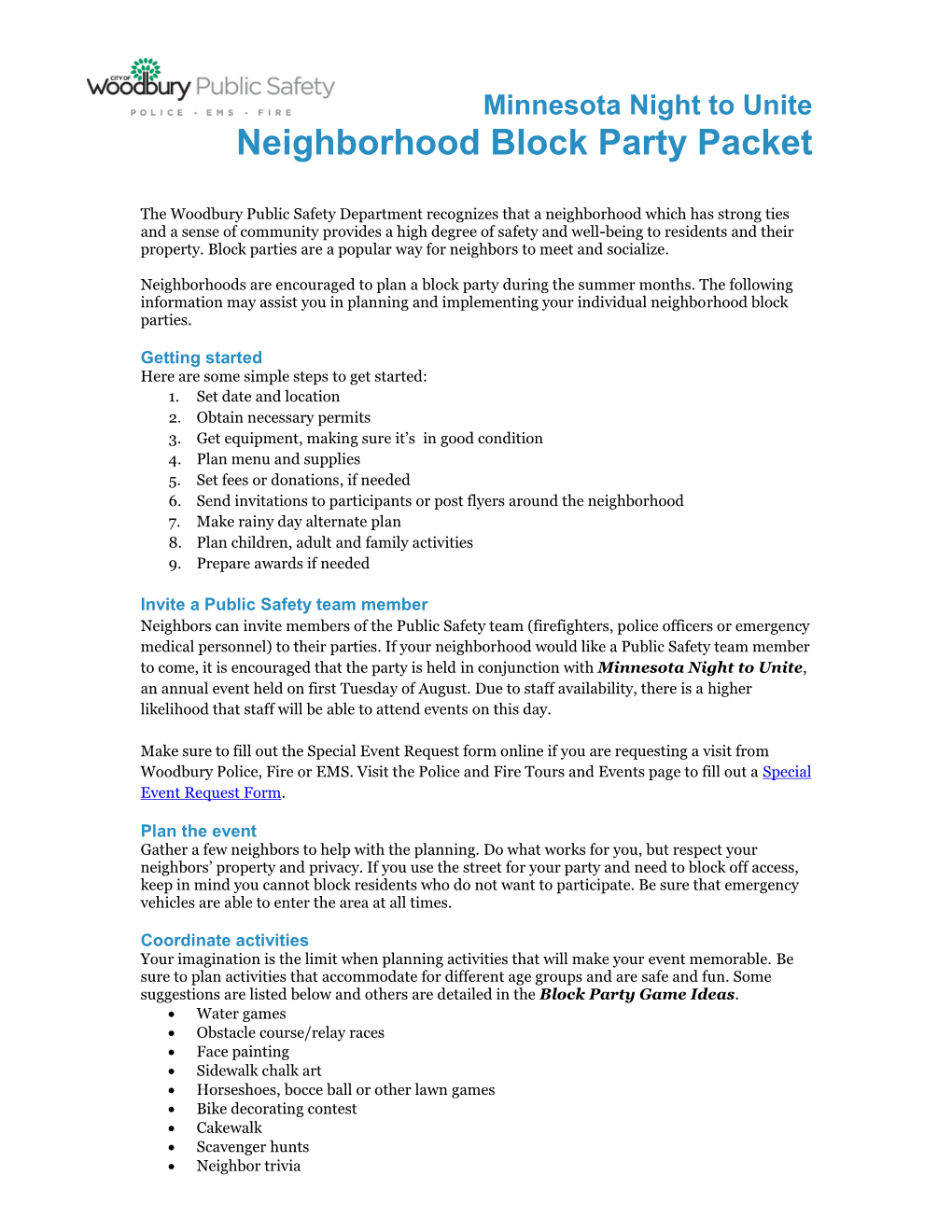 Neighborhood Block Party Packet