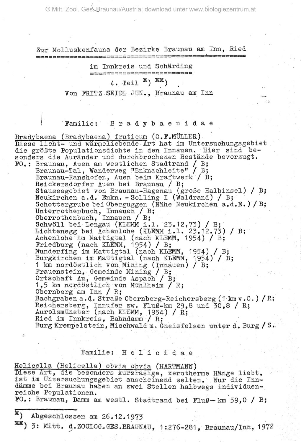 Zur Molluskenfauna Der Bezirke Braunau Am Inn, Ried Im Innkreis