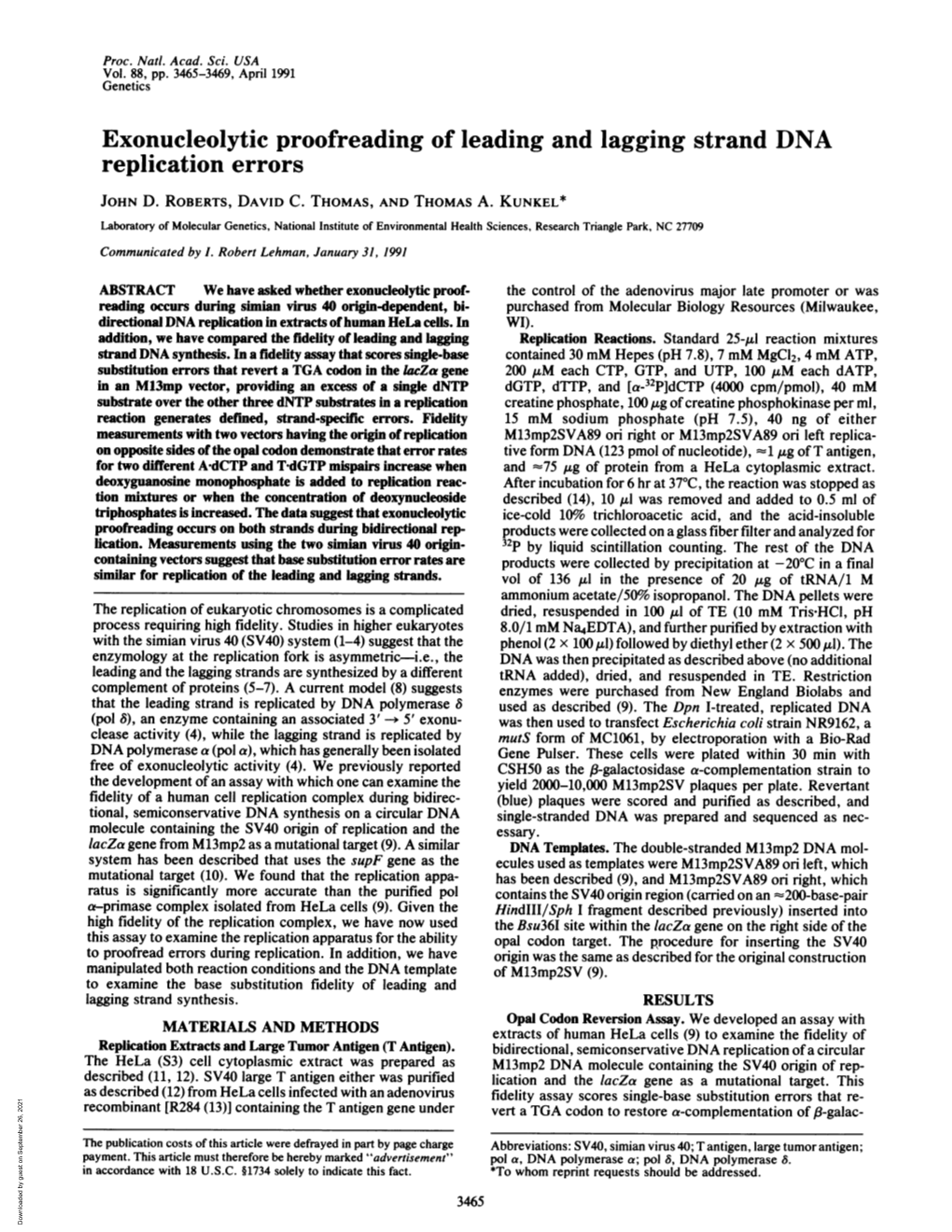 Exonucleolytic Proofreading of Leading and Lagging Strand DNA Replication Errors JOHN D