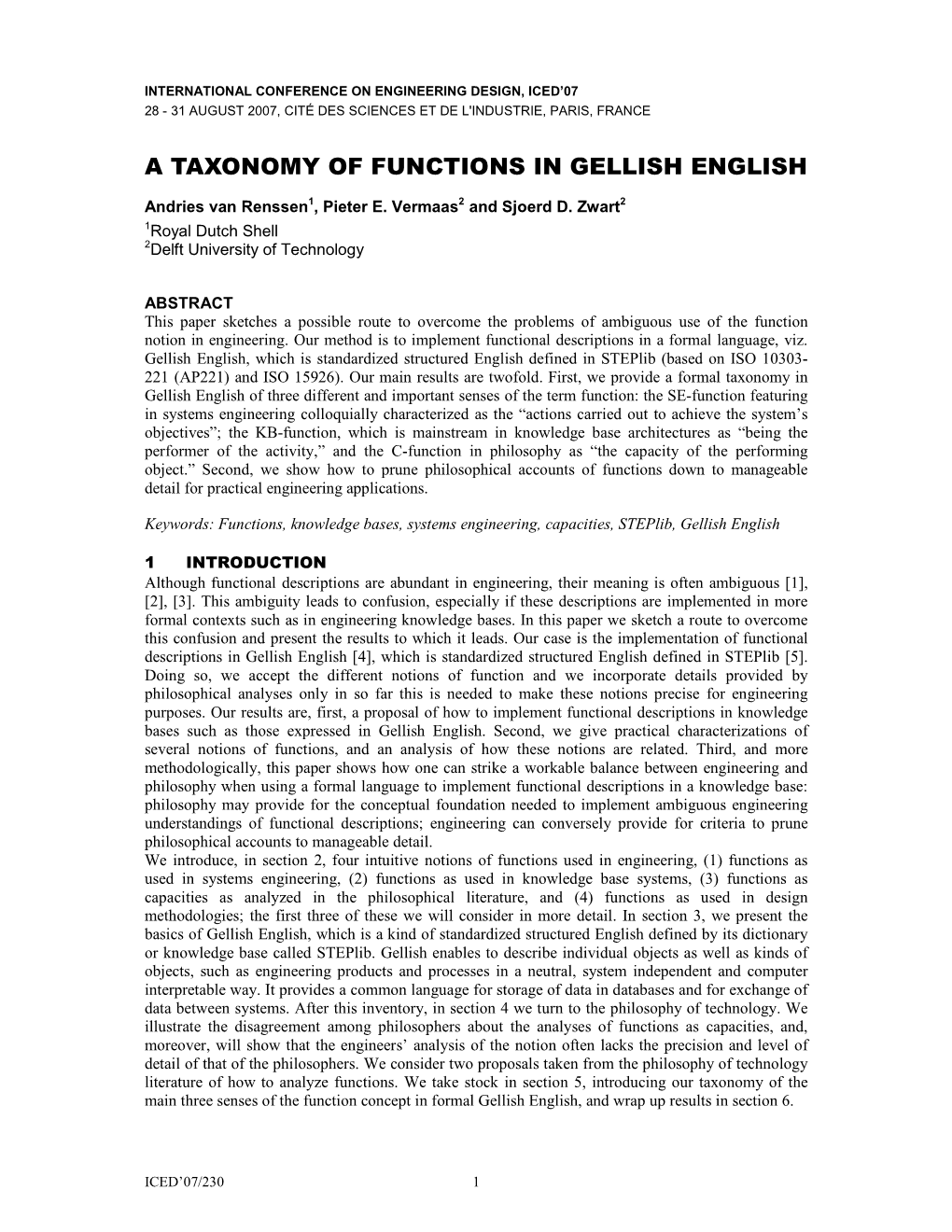 A Taxonomy of Functions in Gellish English