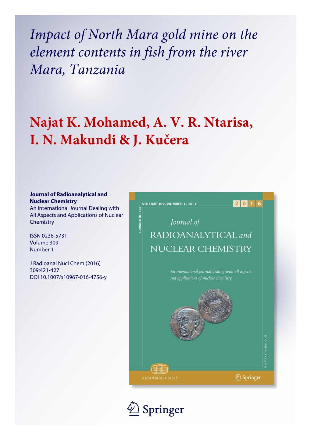 Impact of North Mara Gold Mine on the Element Contents in Fish from the River Mara, Tanzania