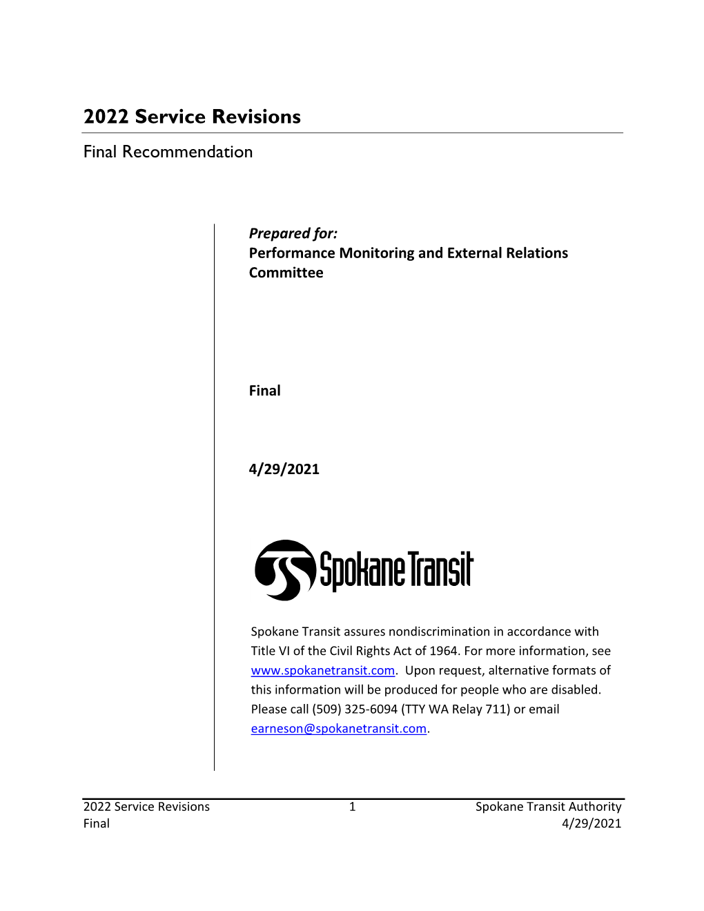 2022 Service Revisions Final Recommendation