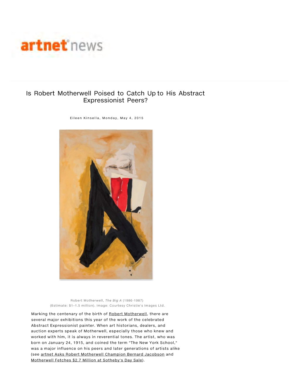 Is Robert Motherwell Poised to Catch up to His Abstract Expressionist Peers?
