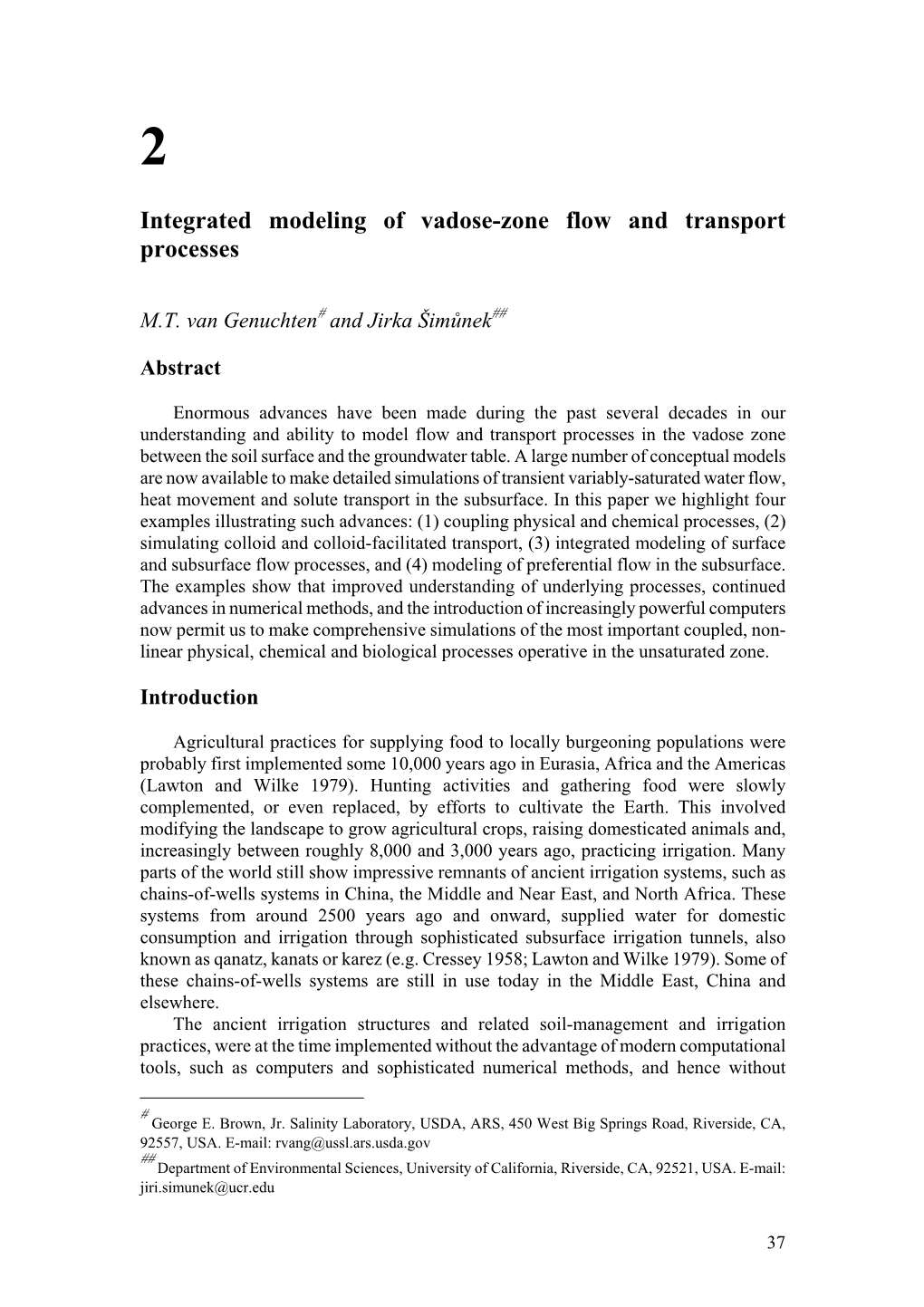 Integrated Modeling of Vadose-Zone Flow and Transport Processes