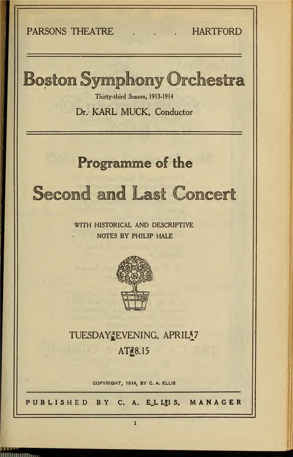 Boston Symphony Orchestra Concert Programs, Season 33,1913-1914, Trip