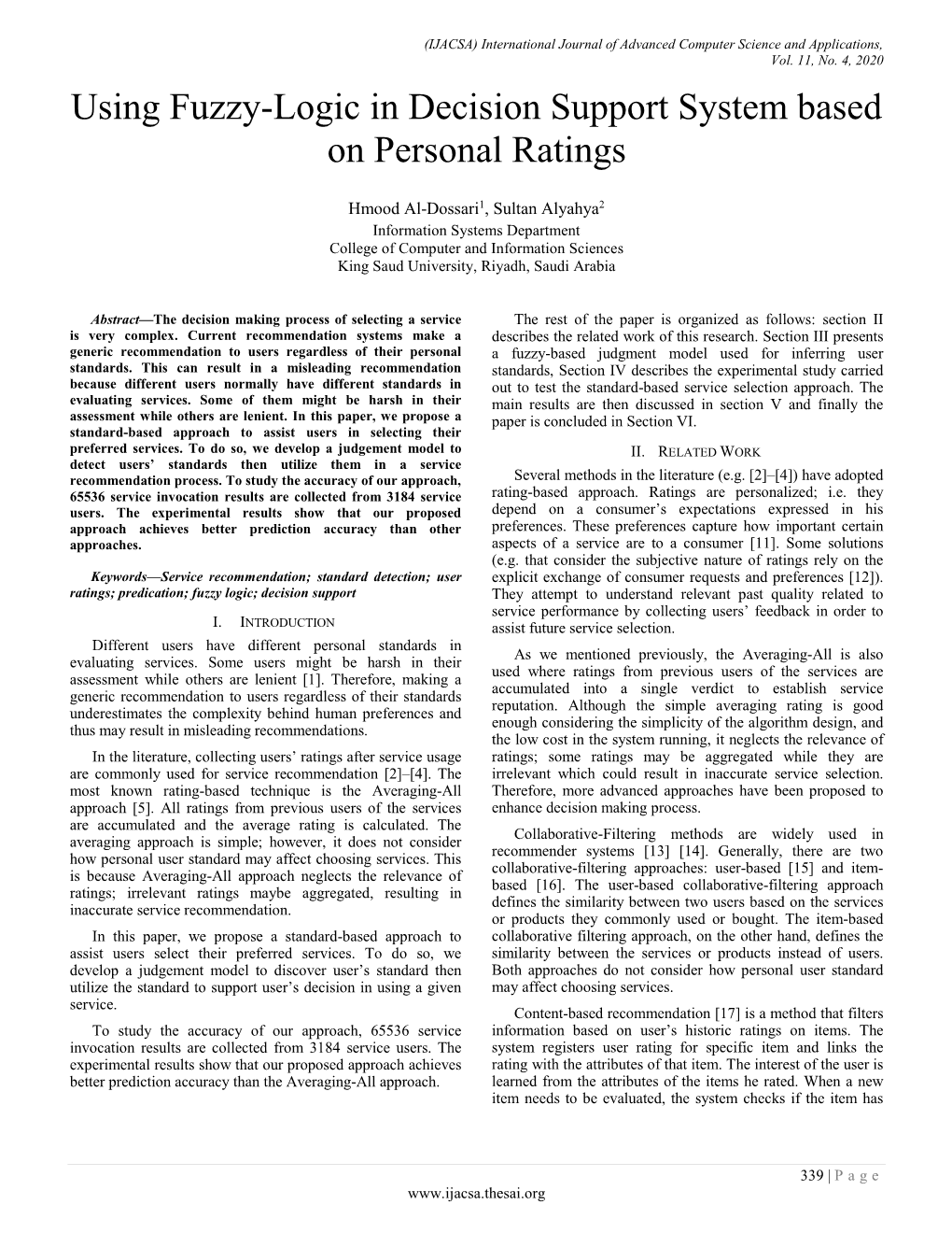 Using Fuzzy-Logic in Decision Support System Based on Personal Ratings