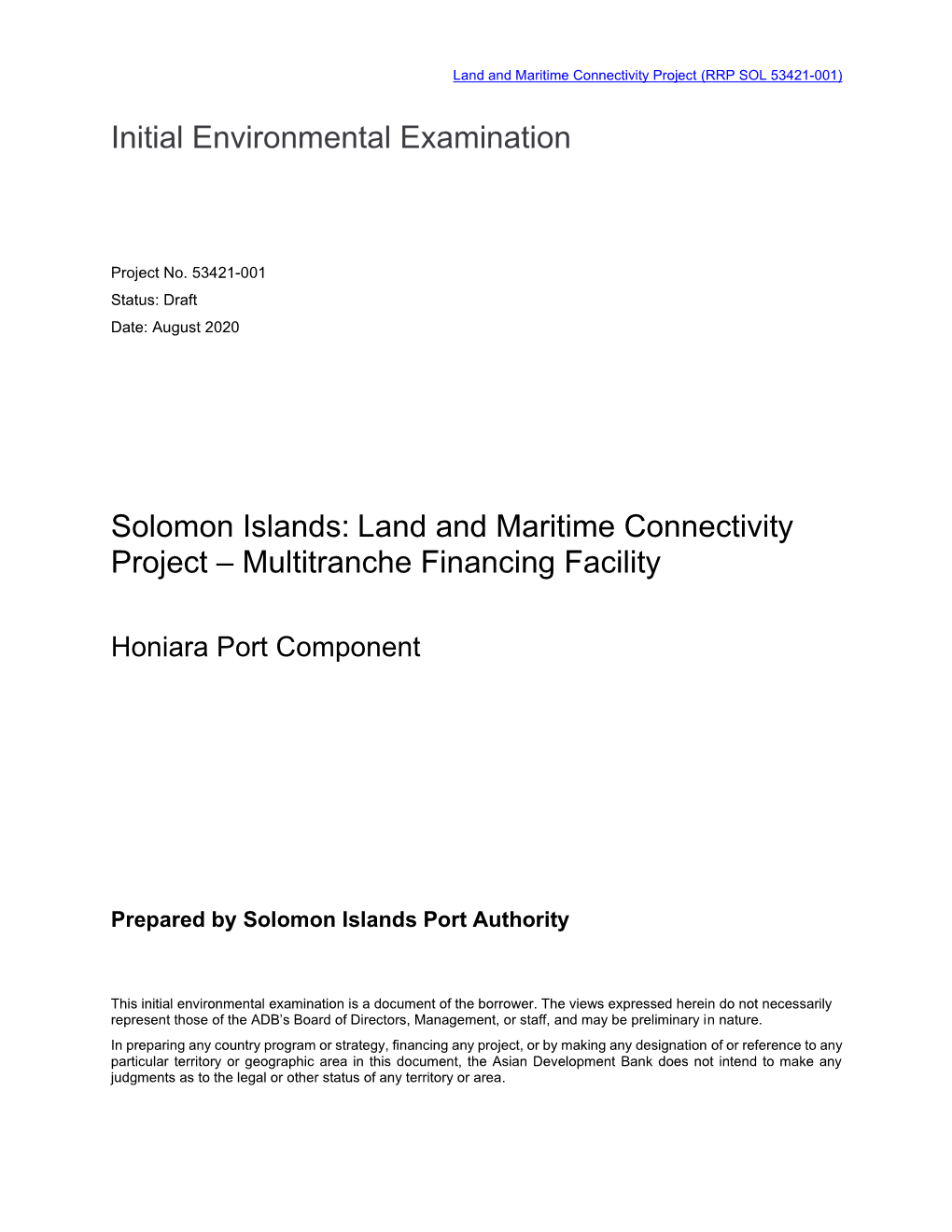 Land and Maritime Connectivity Project: Honiara Port Component