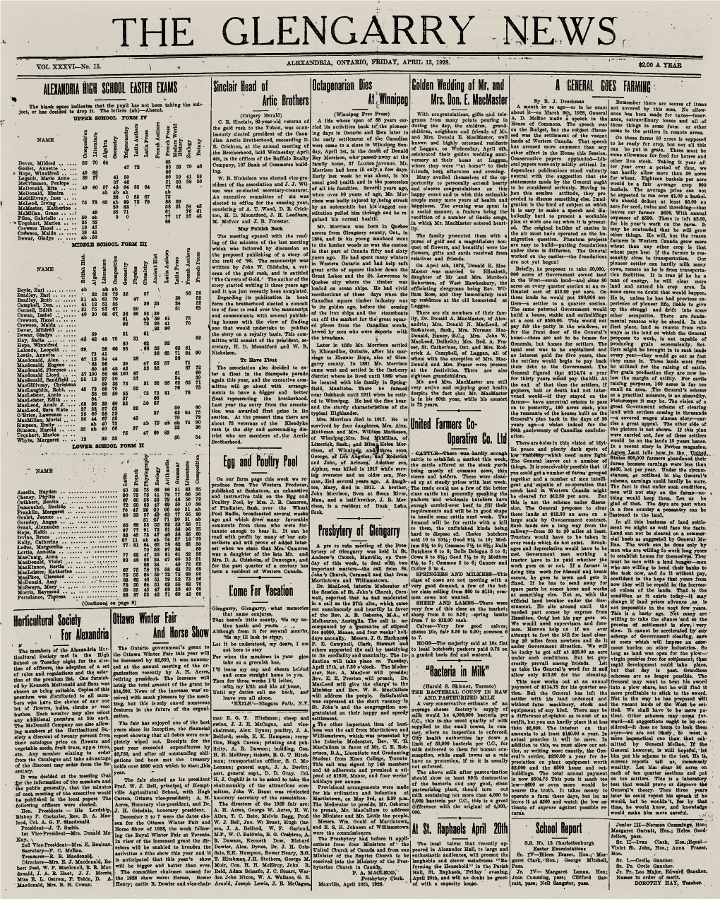 The Glengarry News Alexandria, Ontario, Friday, April 13, 1928
