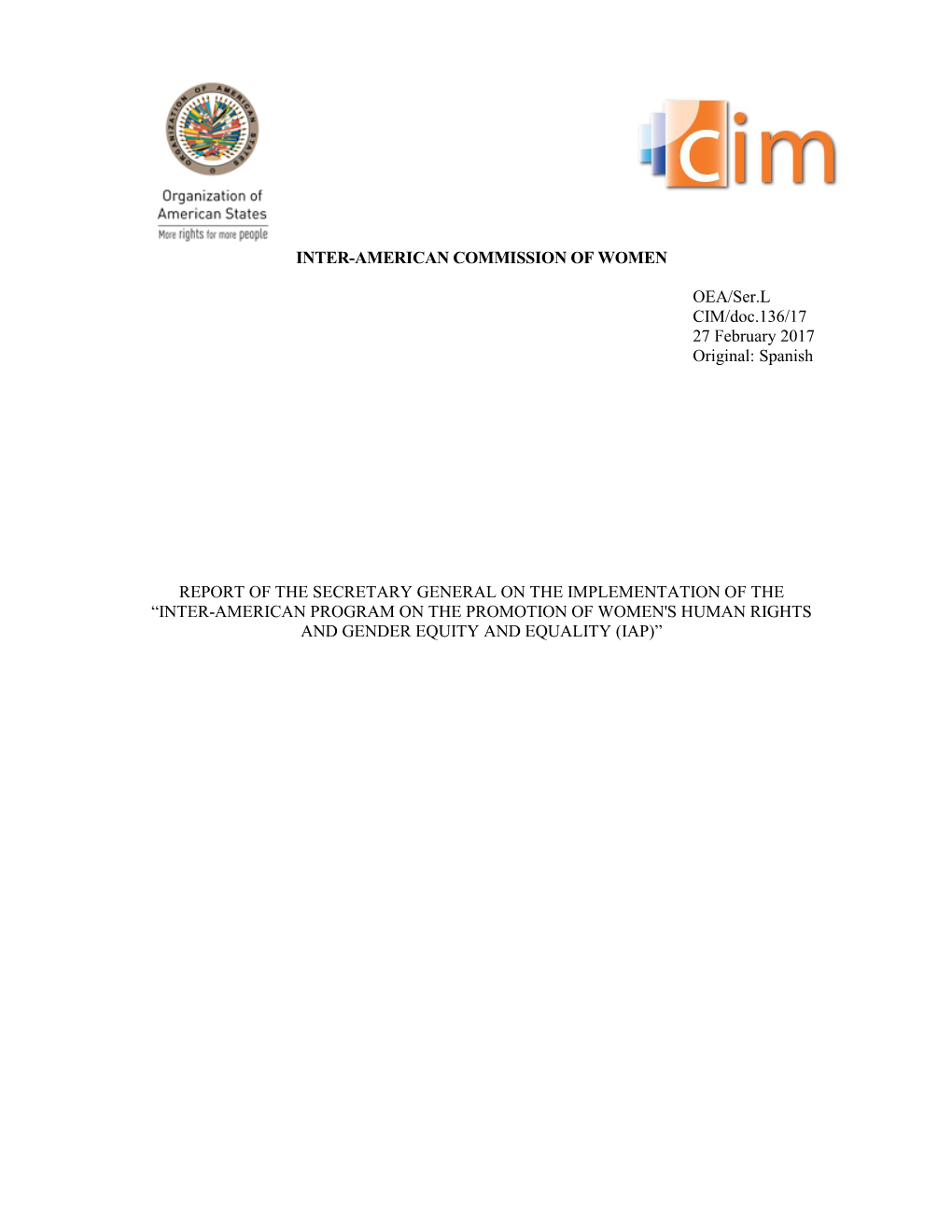 INTER-AMERICAN COMMISSION of WOMEN OEA/Ser.L CIM/Doc.136