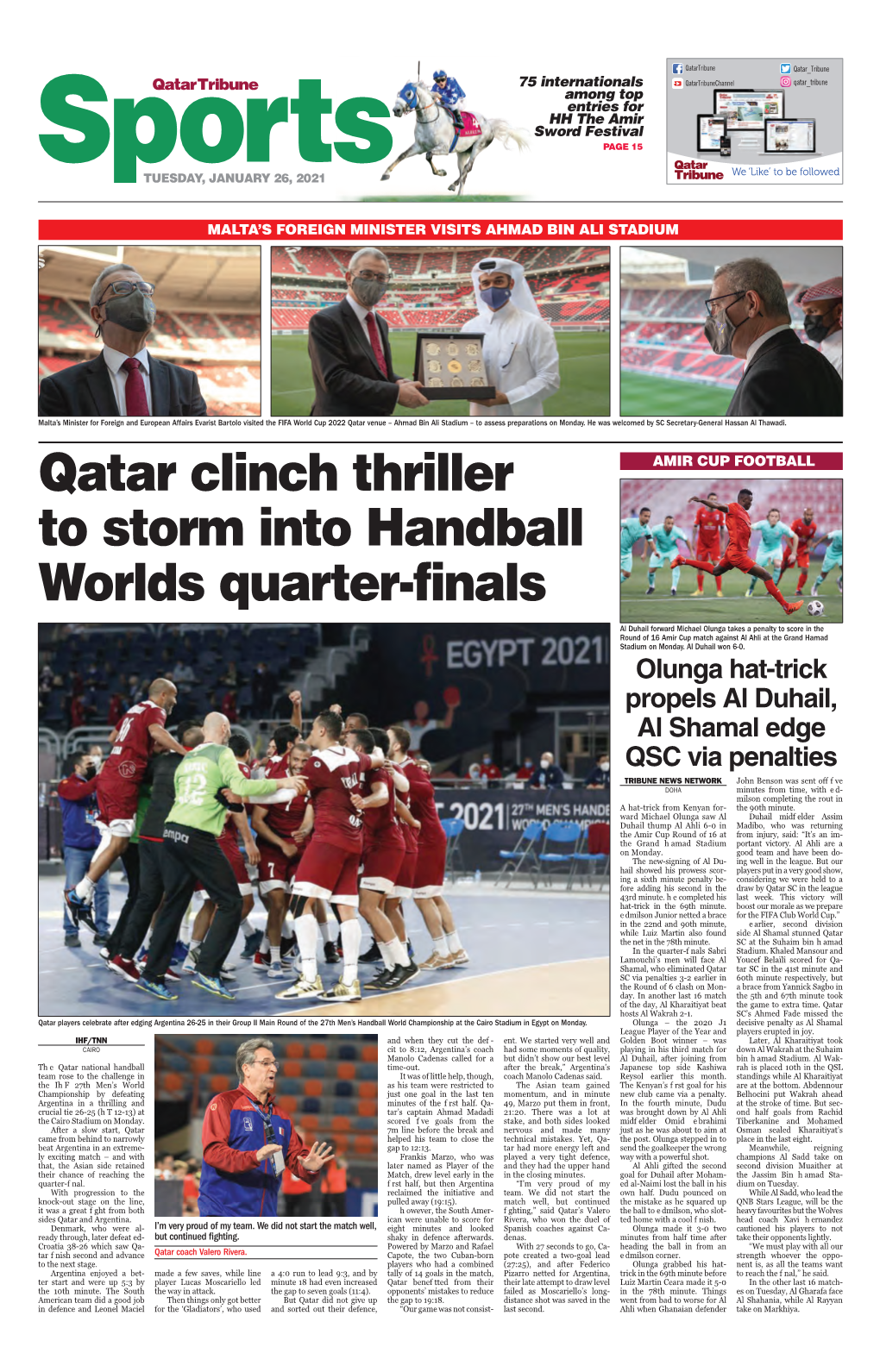 Qatar Clinch Thriller to Storm Into Handball Worlds Quarter-Finals