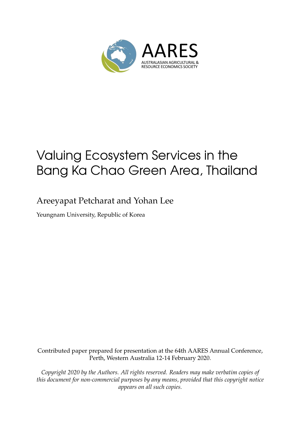 Valuing Ecosystem Services in the Bang Ka Chao Green Area, Thailand