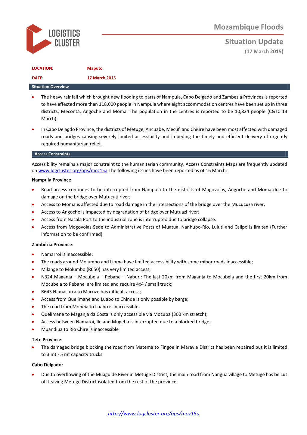 Mozambique Floods Situation Update (17 March 2015)