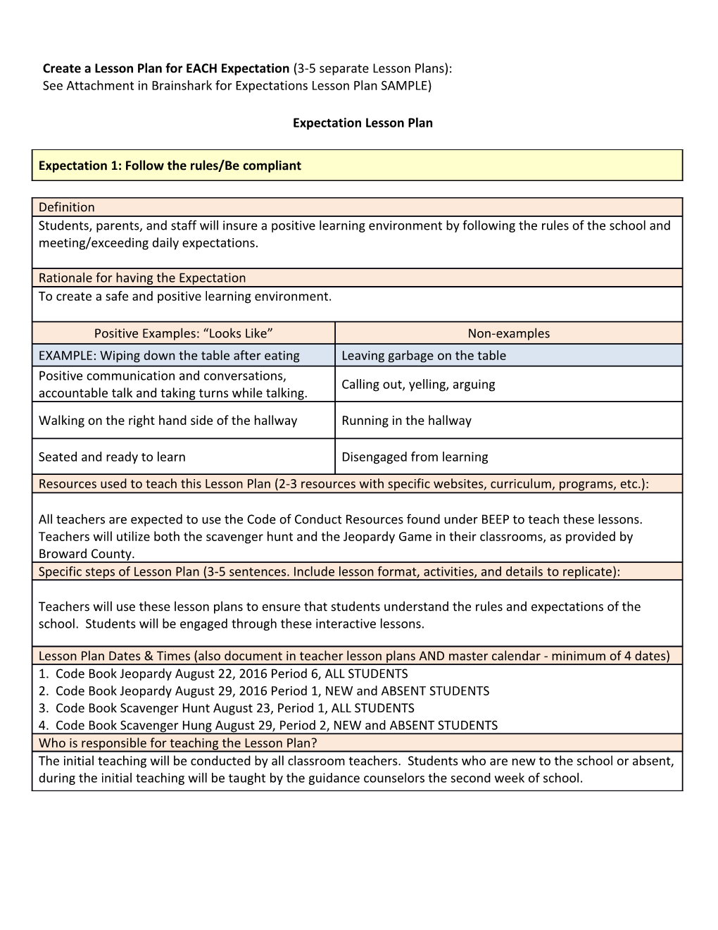 See Attachment in Brainshark for Expectations Lesson Plan SAMPLE) s4