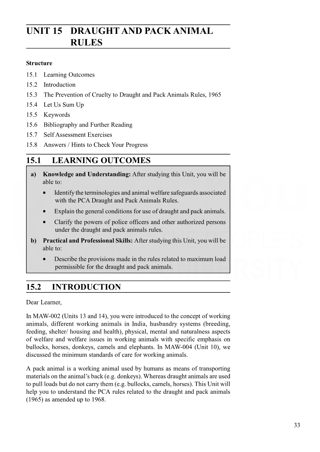 UNIT 15 DRAUGHT and PACK ANIMAL Rules RULES