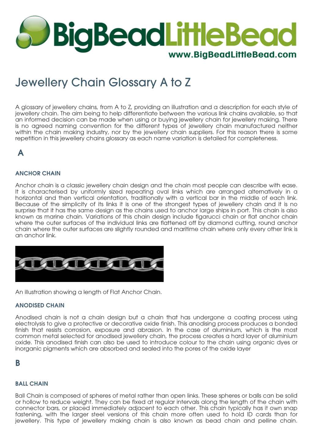 Jewellery Chain Glossary a to Z