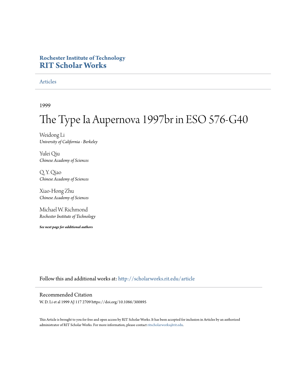 The Type Ia Aupernova 1997Br in ESO 576-G40