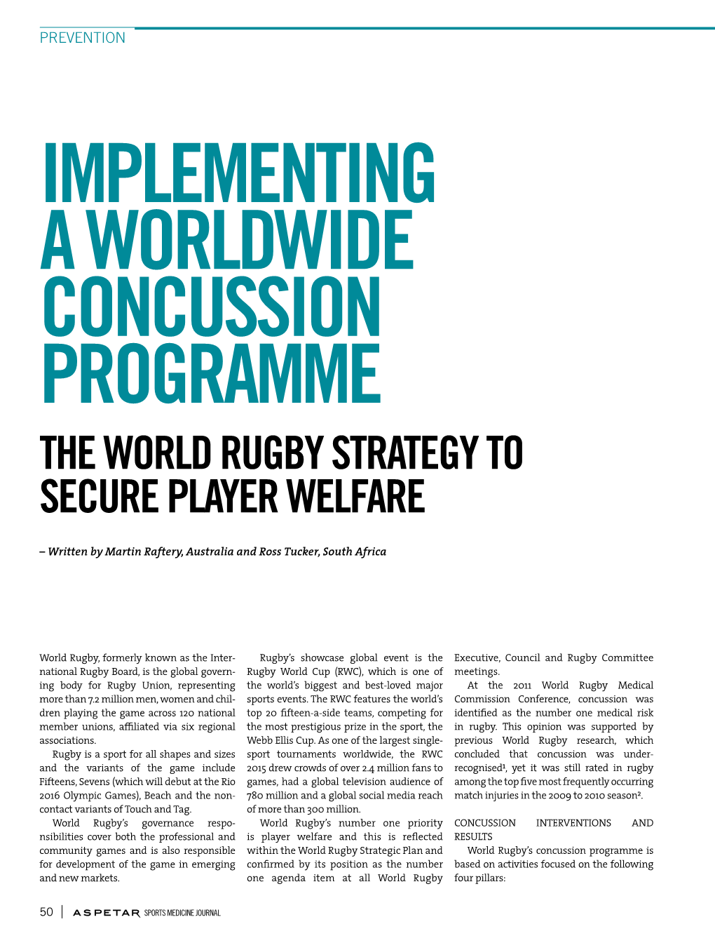 The World Rugby Strategy to Secure Player Welfare