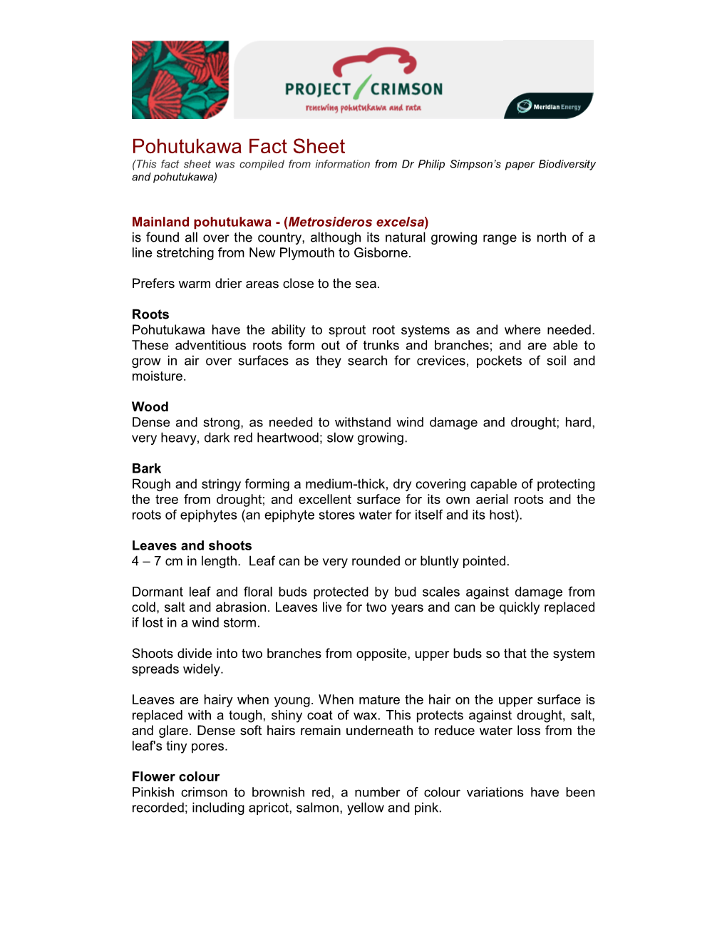 Pohutukawa Tree Fact Sheet