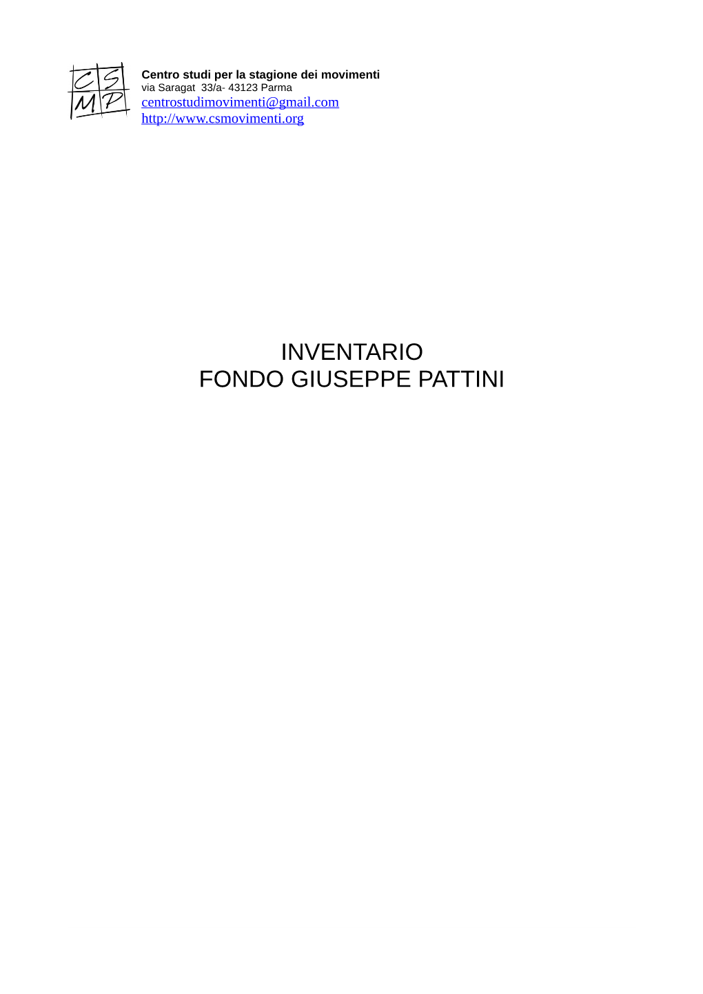 Inventario Fondo Giuseppe Pattini Nota Storico Archivistica