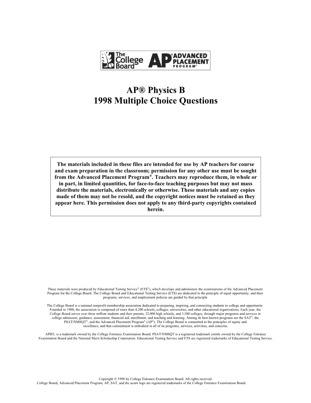 1998 Multiple Choice Questions