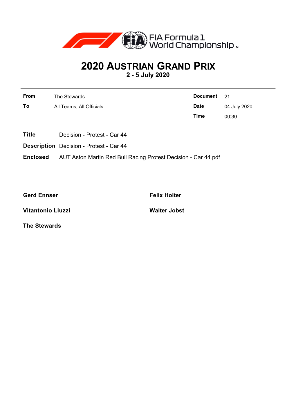 2020 AUSTRIAN GRAND PRIX 2 - 5 July 2020