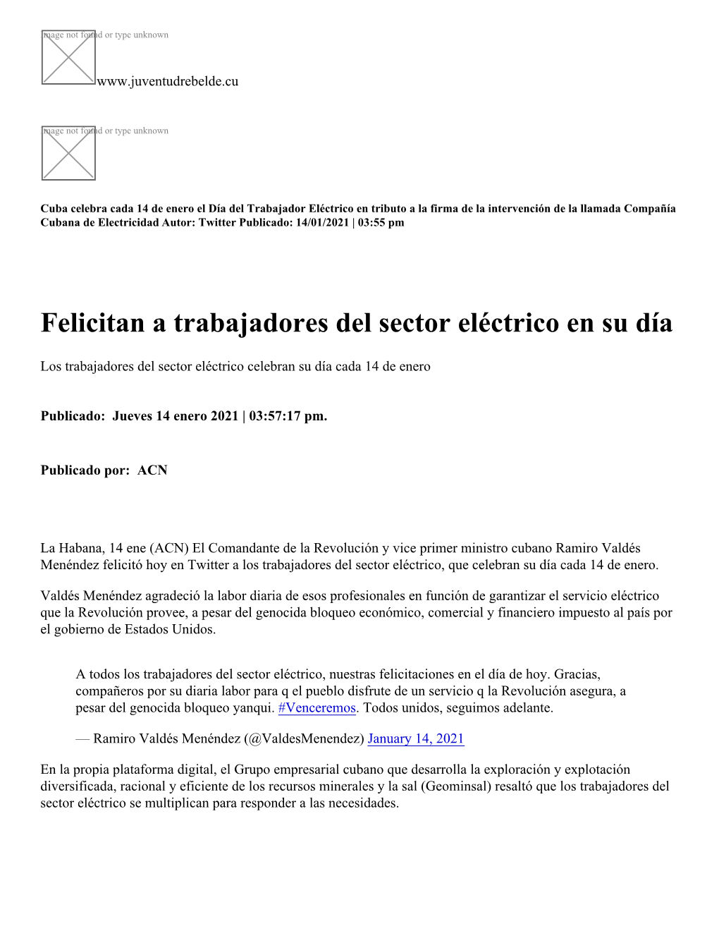 Felicitan a Trabajadores Del Sector Eléctrico En Su Día