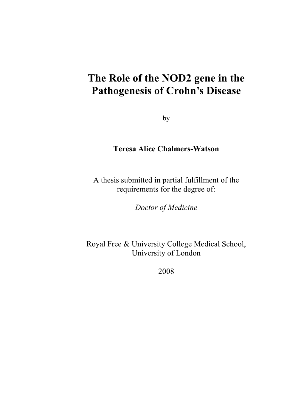 The Role of the NOD2 Gene in the Pathogenesis of Crohn's Disease