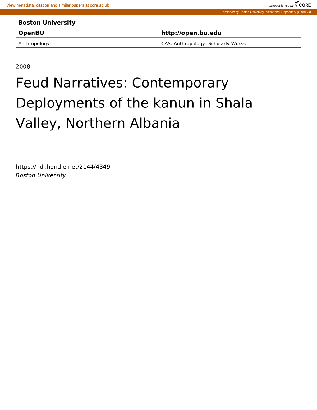 Contemporary Deployments of the Kanun in Shala Valley, Northern Albania