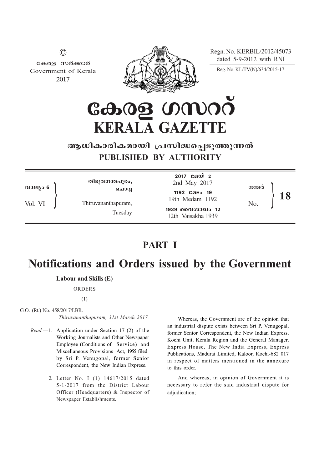 Ticf Kkddv KERALA GAZETTE B[Nimcniambn {]Kn≤S∏Spøp∂Xv PUBLISHED by AUTHORITY