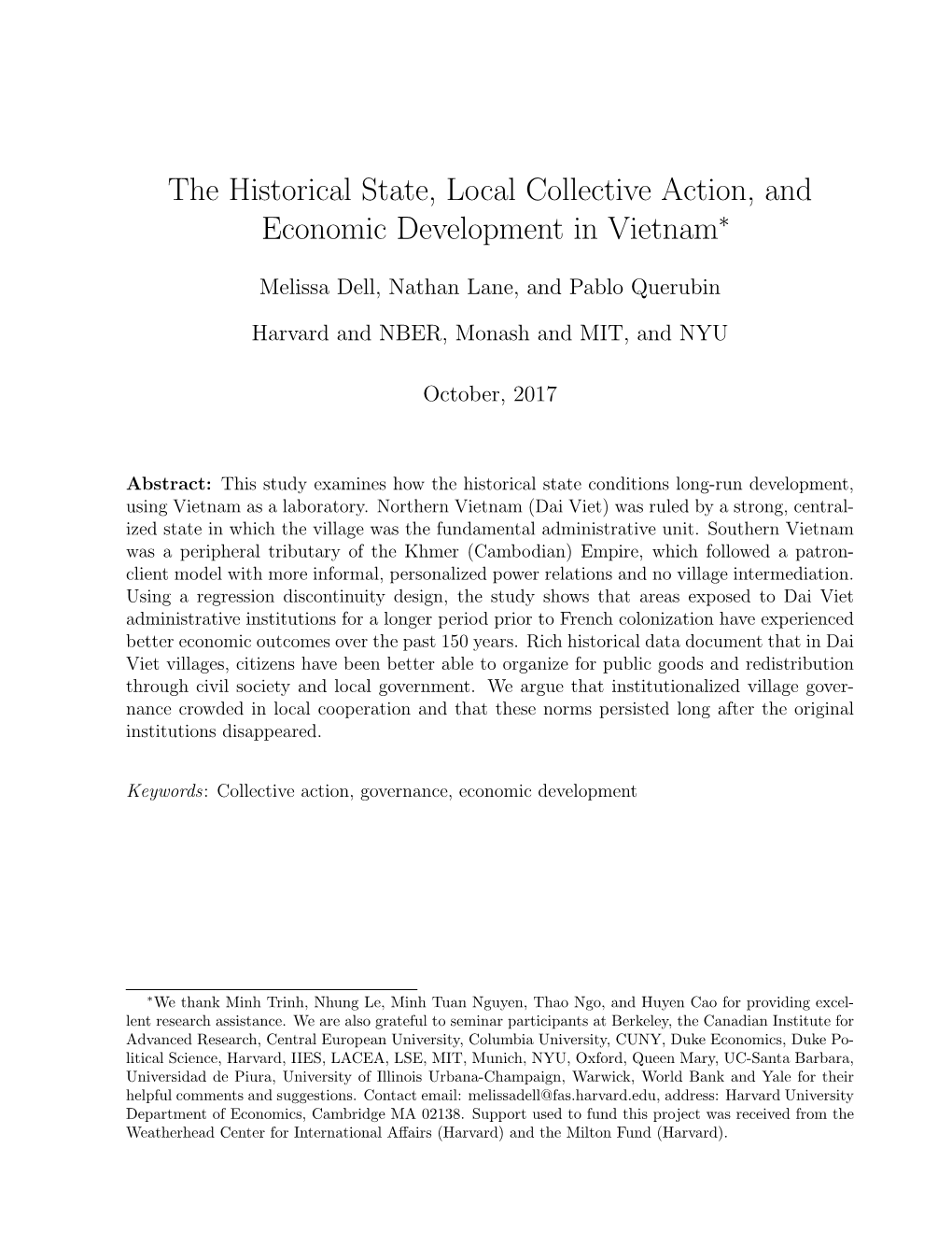 The Historical State, Local Collective Action, and Economic Development in Vietnam∗