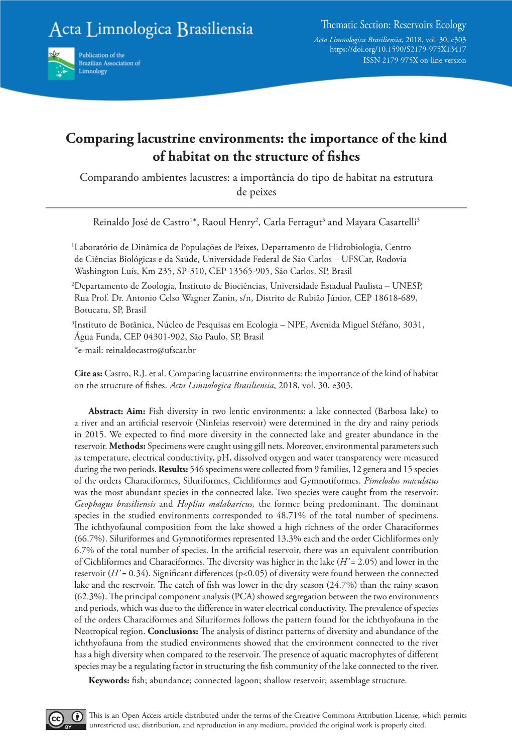 Comparing Lacustrine Environments: the Importance of the Kind of Habitat on the Structure of Fishes