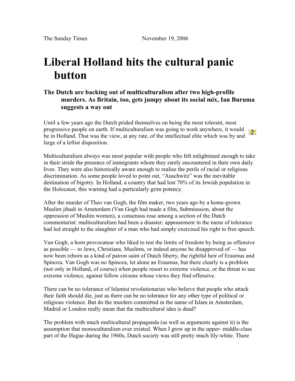 Liberal Holland Hits the Cultural Panic Button
