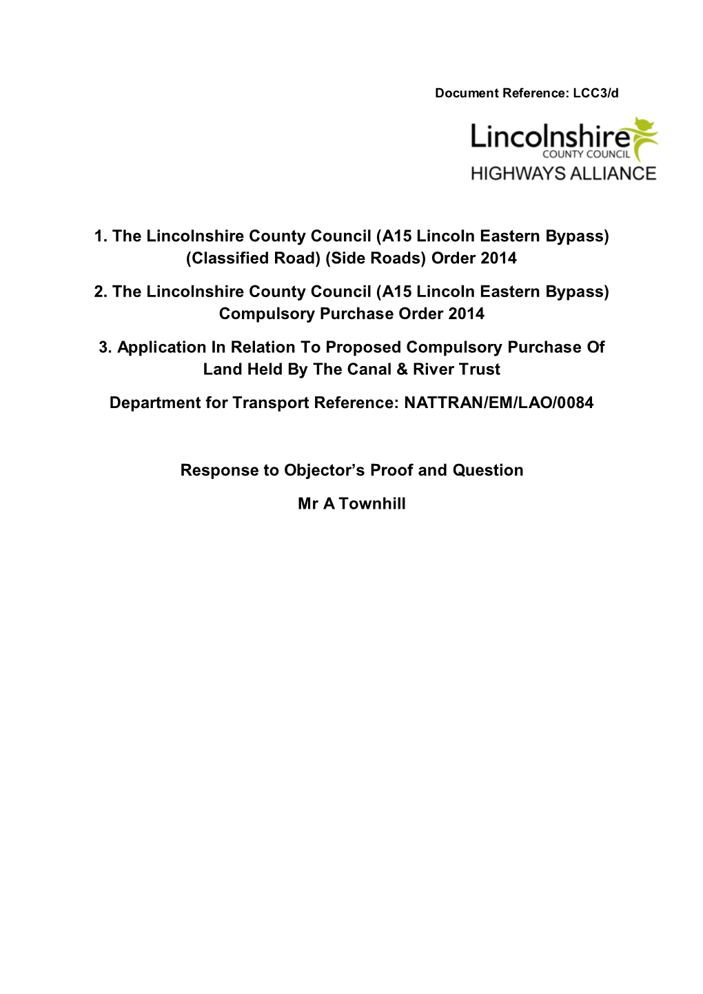 LCC3.D Response from Lincolnshire County Council
